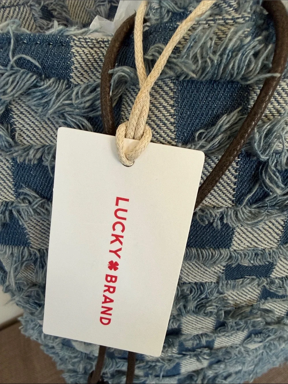 Lucky Brand Denim Check Canvas Tote Bag - NWT